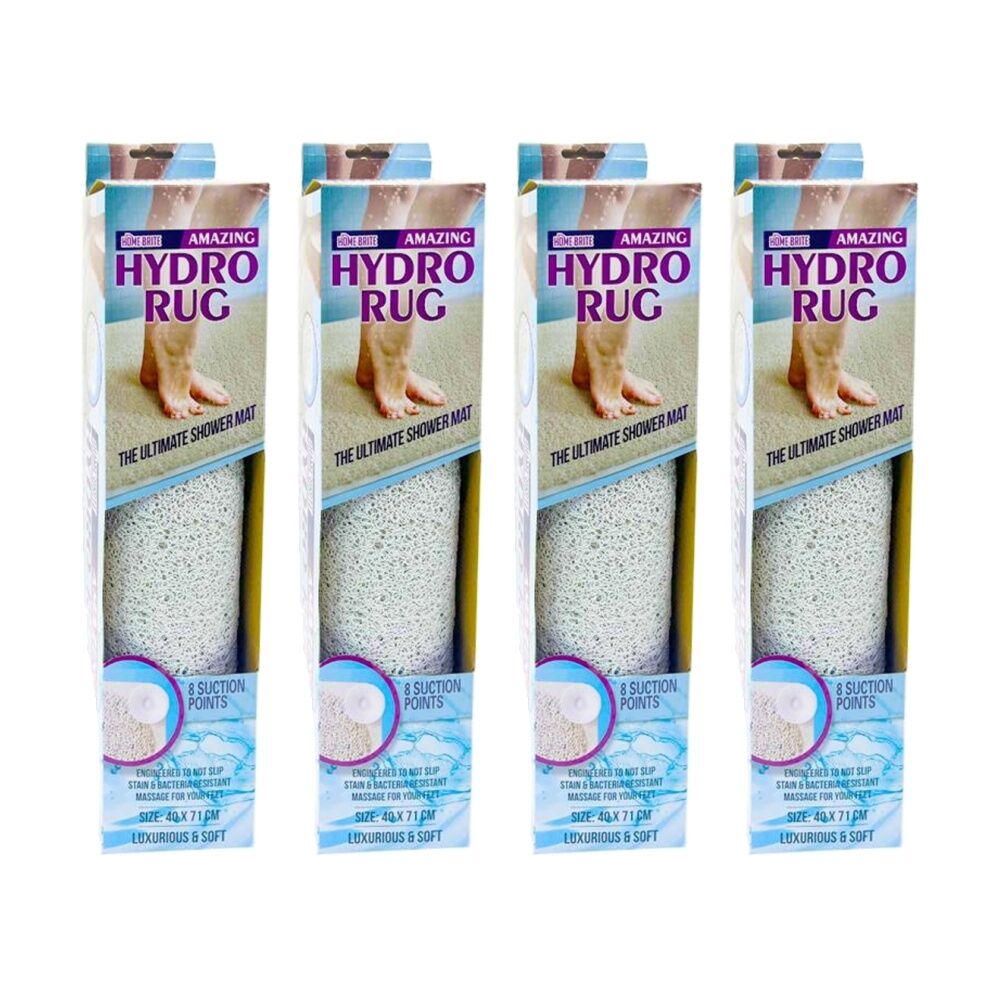 4PK HomeBrite Anti Slip Hydro Shower Mat w/8 Suction Points 40x71cm White