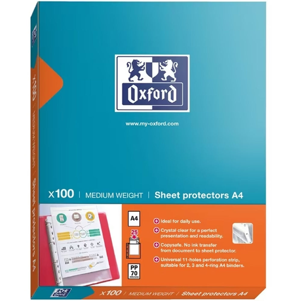 15PK 100pc Oxford A4 Copy Safe Medium Weight White Strip Sheet Protector Clear