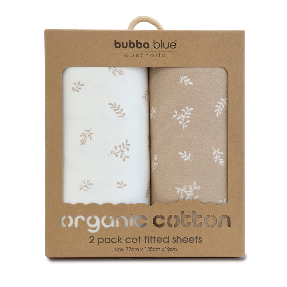 2pc Bubba Blue Organic Cotton Baby/Childrens Cot Fitted Sheets, Chestnut