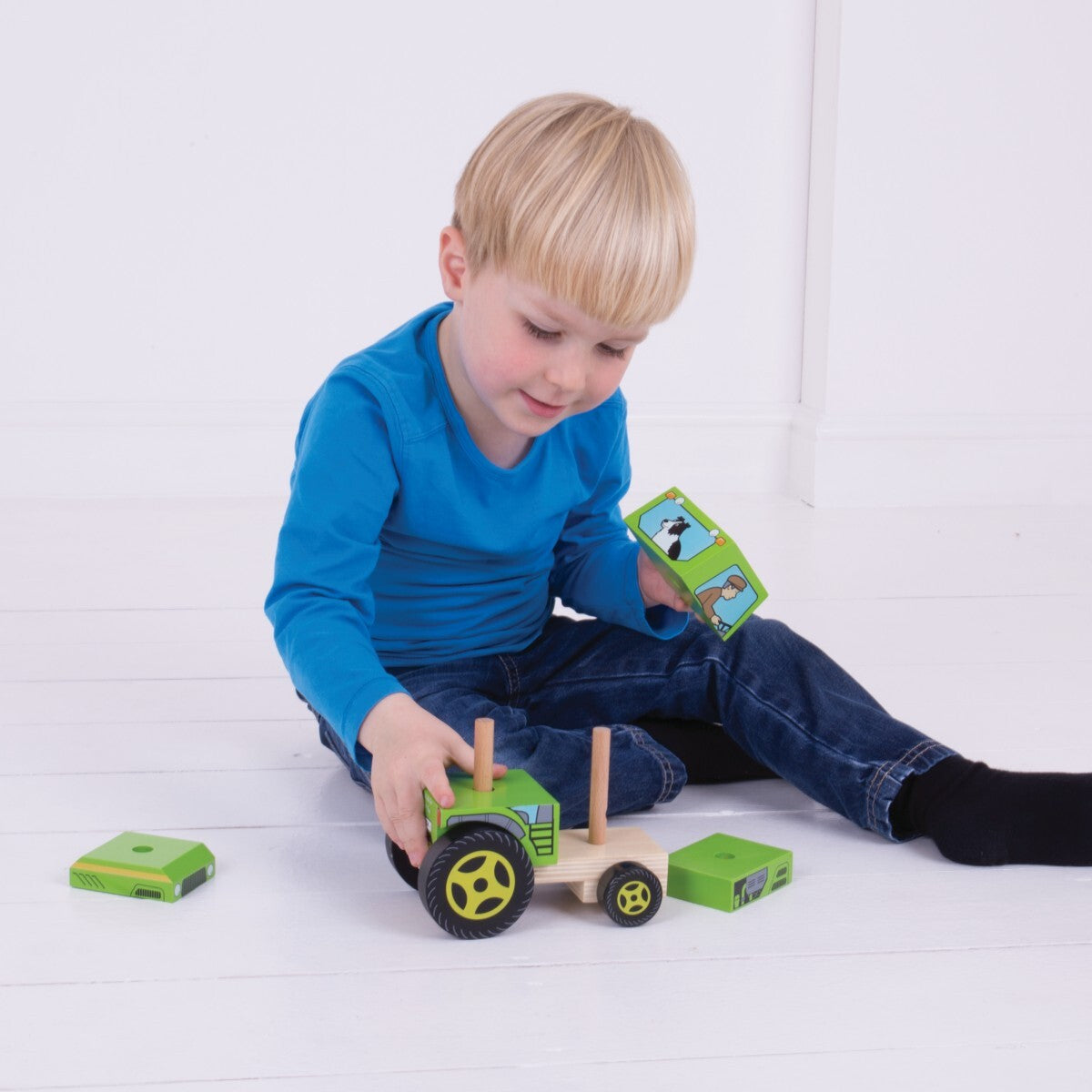 Bigjigs Toys 17cm Wooden Stacking Tractor Kids Toy 12m+