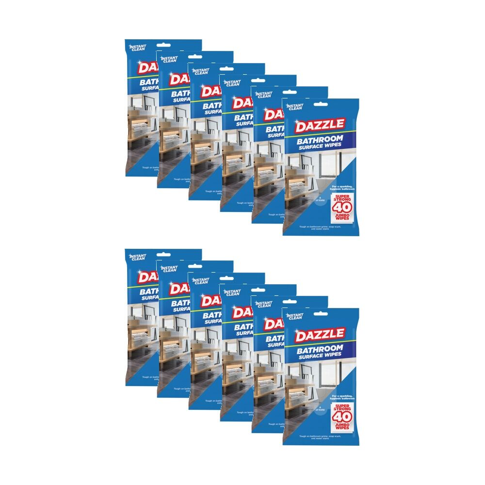 12x 40pc Dazzle Antibacterial Bathroom Surface Super Strong Jumbo Cleaning Wipes