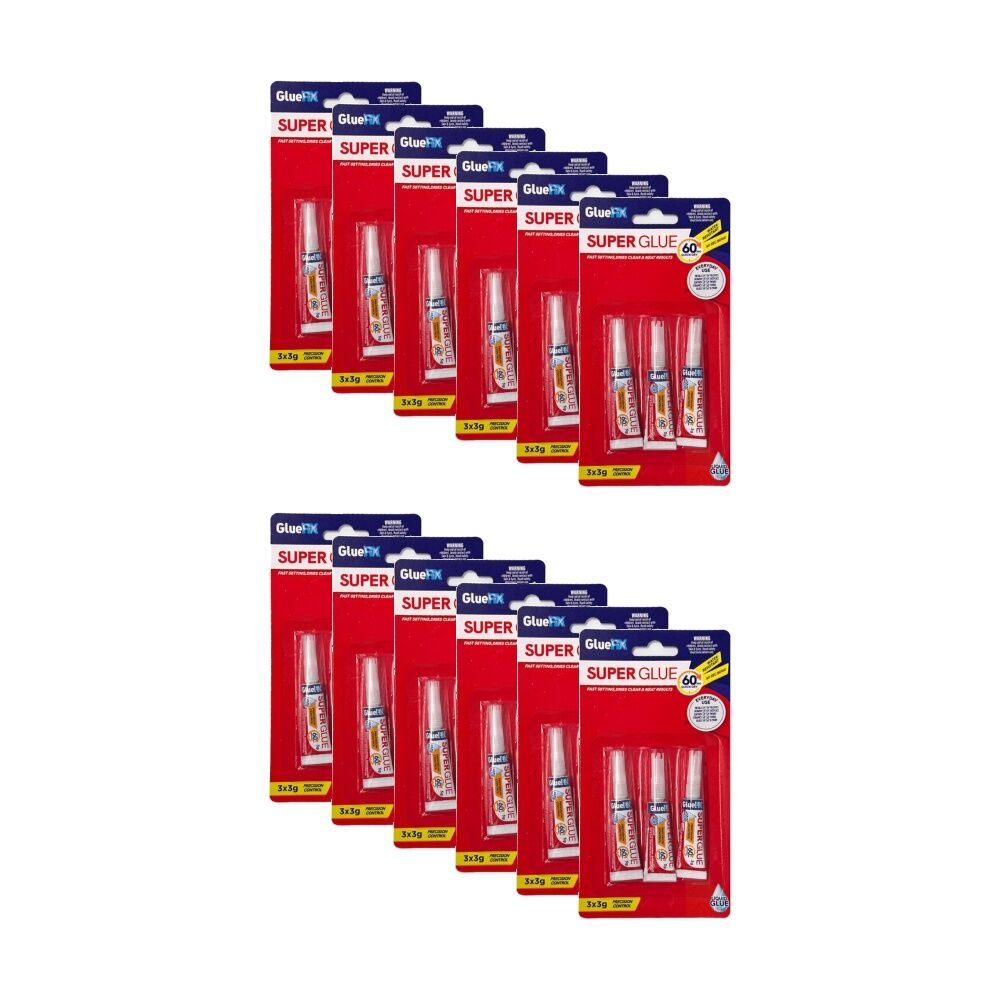 12x 3PK GlueFix Fast Setting Water Resistant Liquid Super Glue 60 Sec Dry 3g