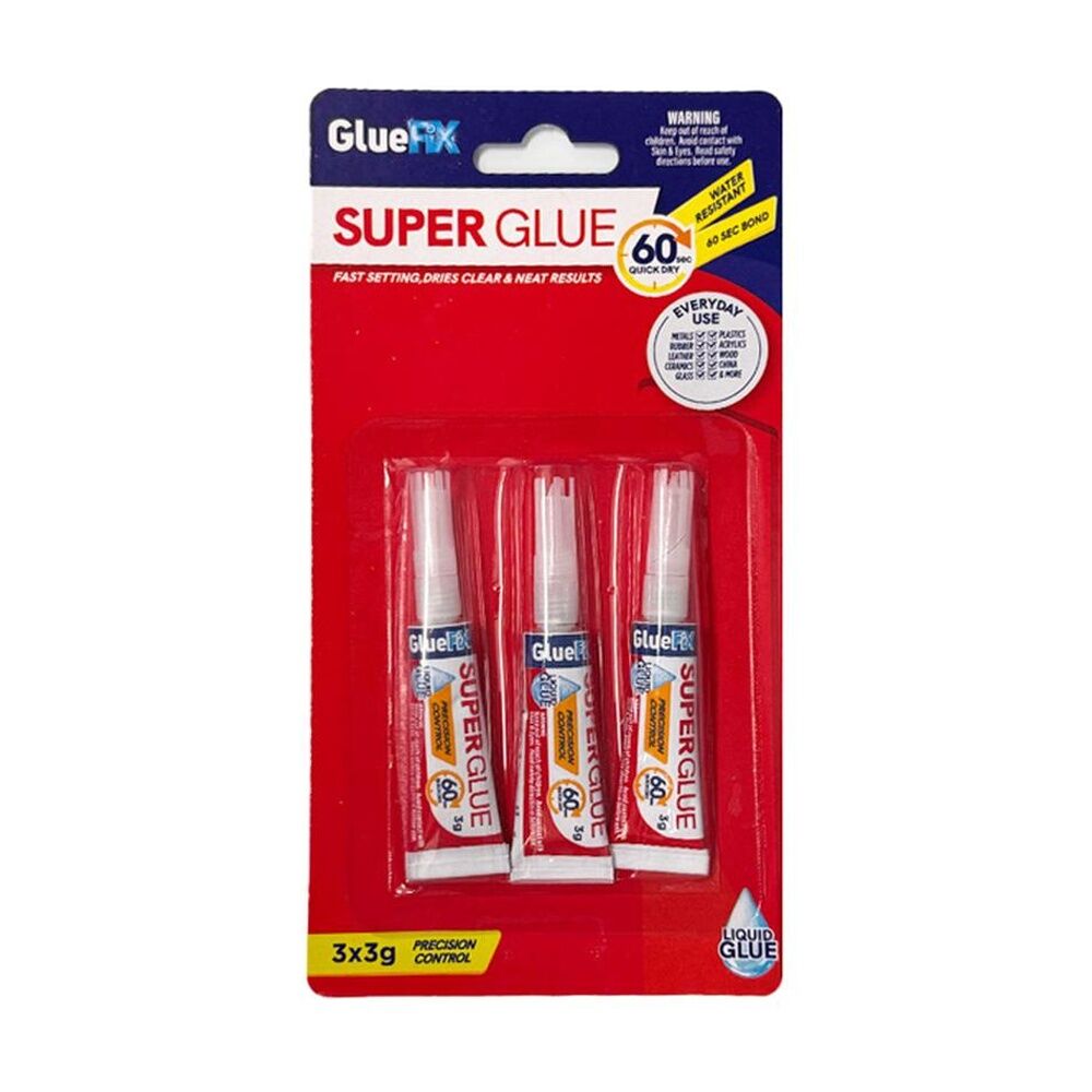 24x 3PK GlueFix Fast Setting Water Resistant Liquid Super Glue 60 Sec Dry 3g