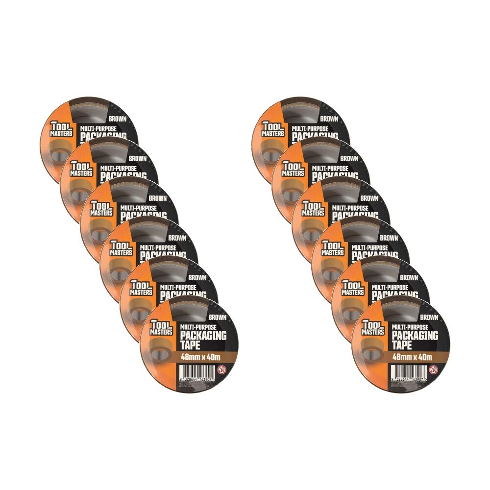 12PK Tool Masters Multi Purpose Packaging Tape Roll Strong 48mmx40m Brown