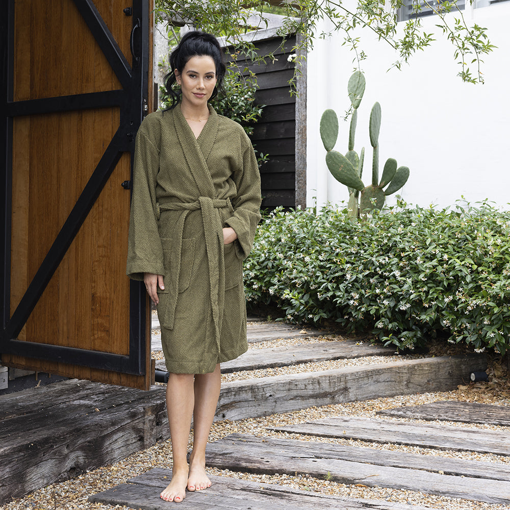 Bambury Angove Cotton Olive Bathroom Robe/Dressing Gown