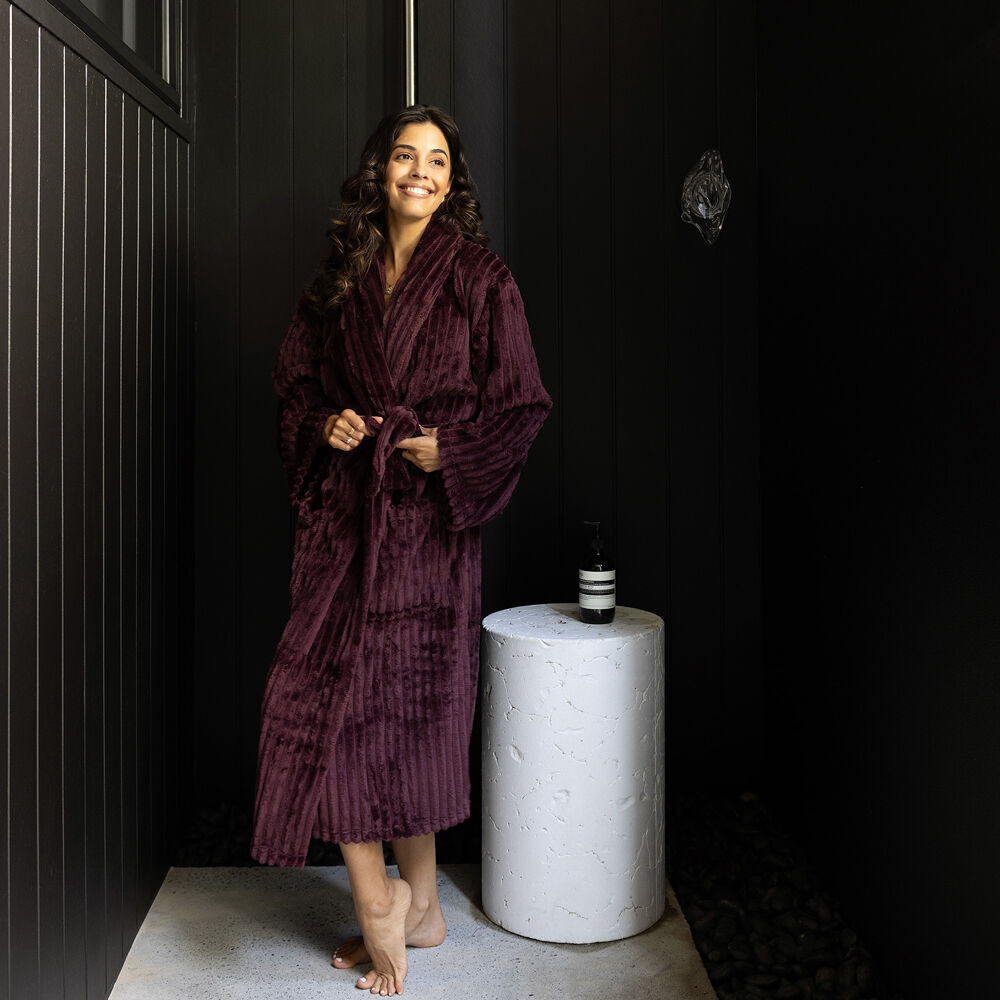 Bambury Women's Channel Fleece Robe Towel Night Gown Bathrobe Plum