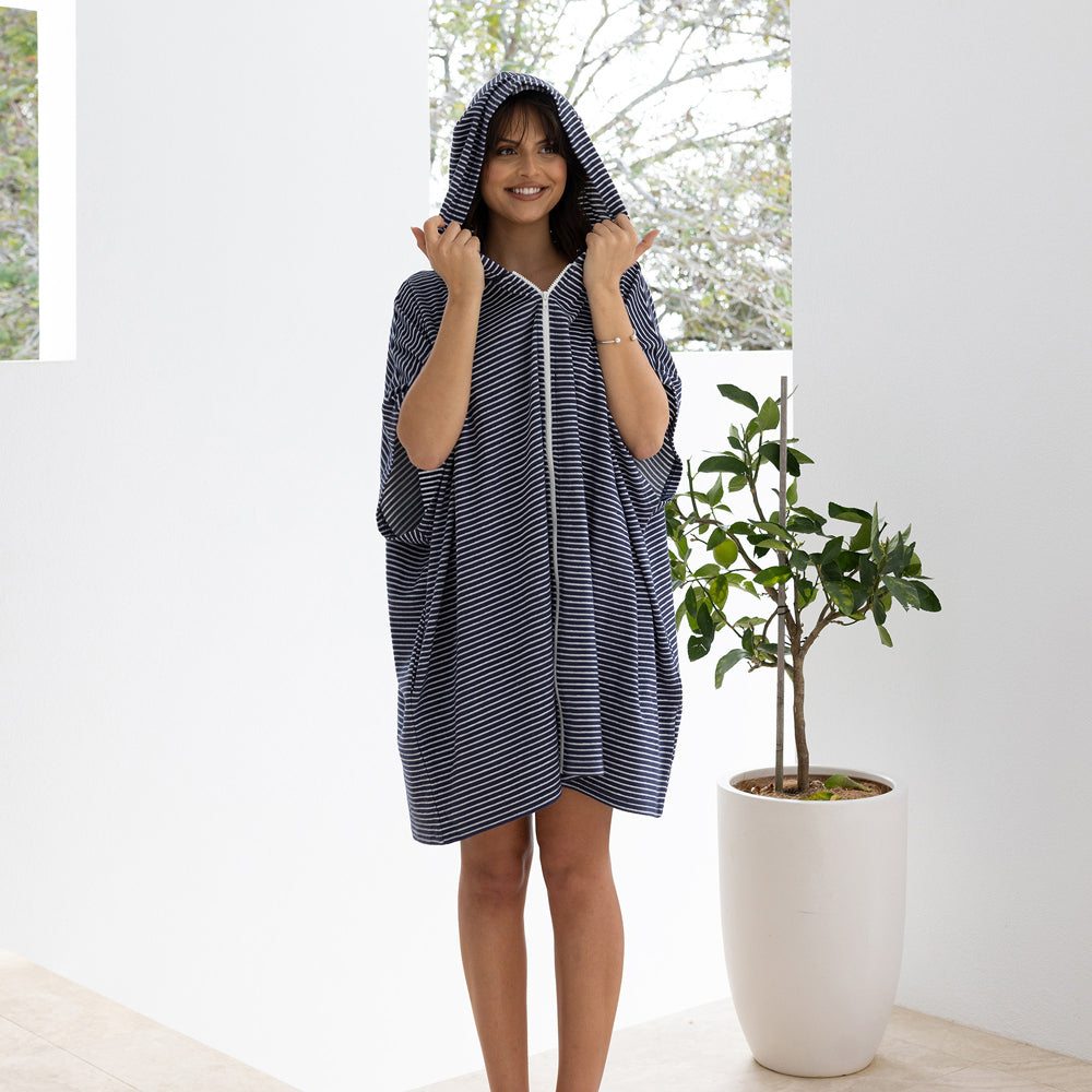 Bambury Men/Womens Zip Front Beach Poncho 90x90cm - Navy