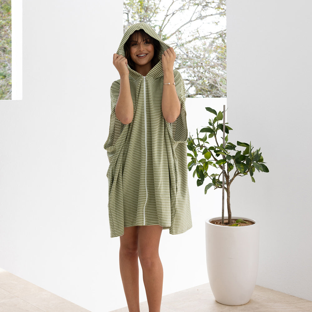 Bambury Mens/Womens Zip Front Beach Poncho 90x90cm - Olive