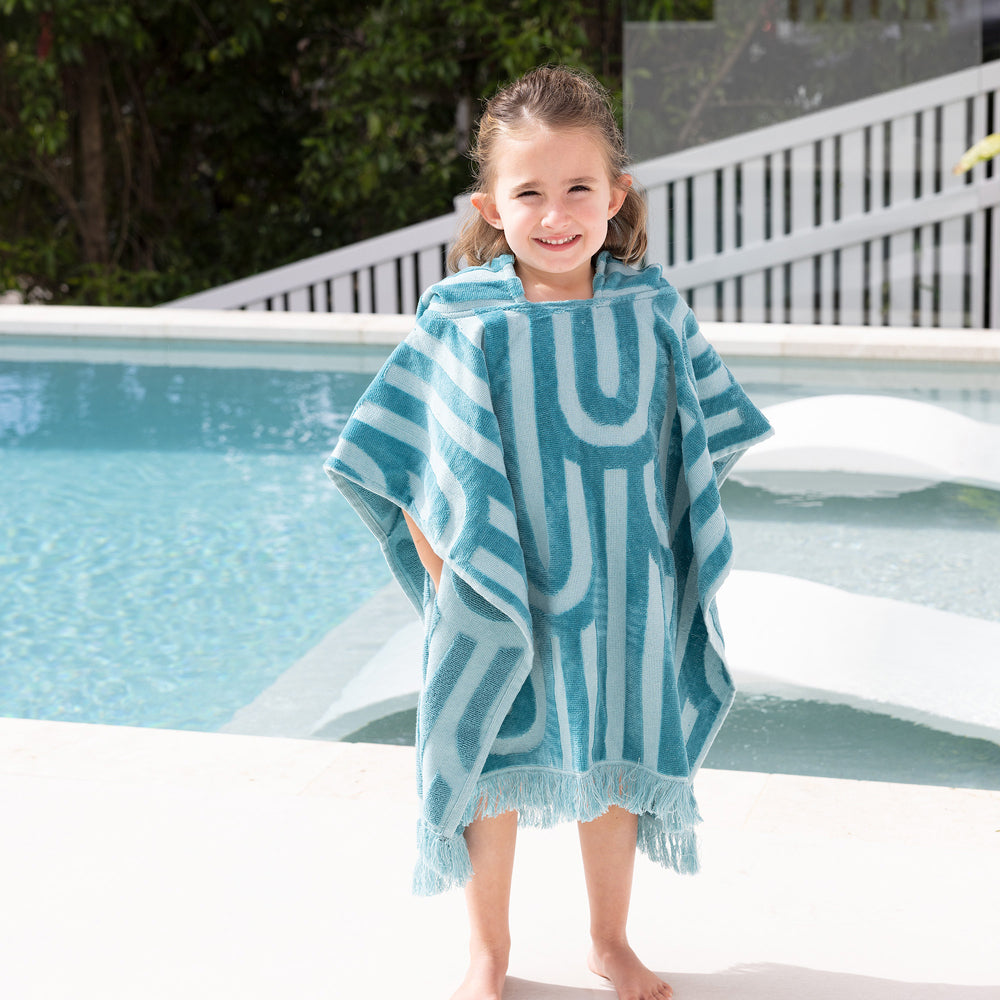 Bambury HiLo Kids Poncho Arcade Cotton 60x60cm - Turquoise