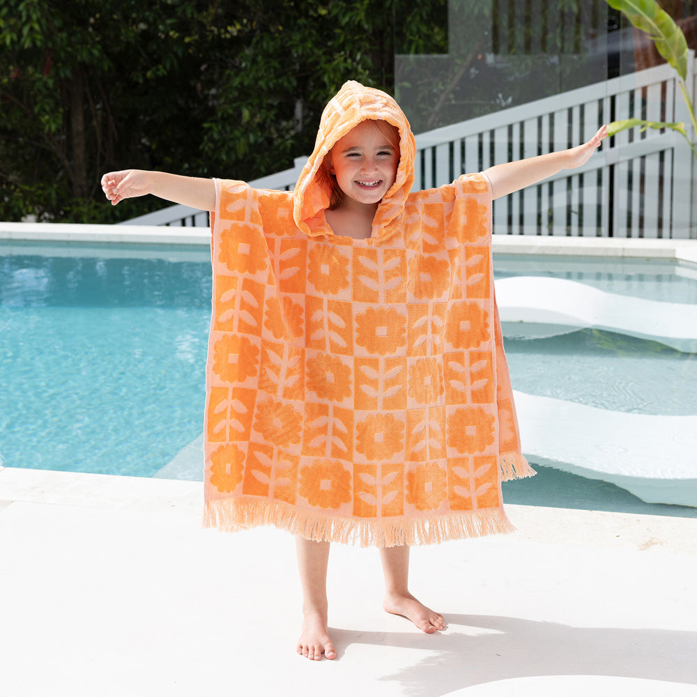 Bambury HiLo Kids Poncho Bloom Cotton 60x60cm - Peach