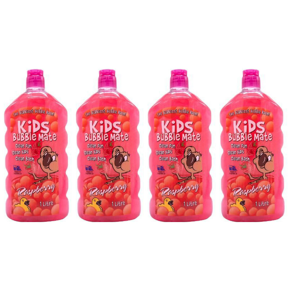 4PK Kids Bubble Mate Liquid Bath Soap Body Wash w/ Raspberry Scent 1L Red