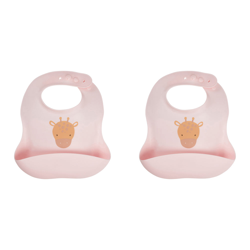 2PK Splosh Baby Giraffe Silicone Feeding Bib Adjustable 24cm Pink 0+