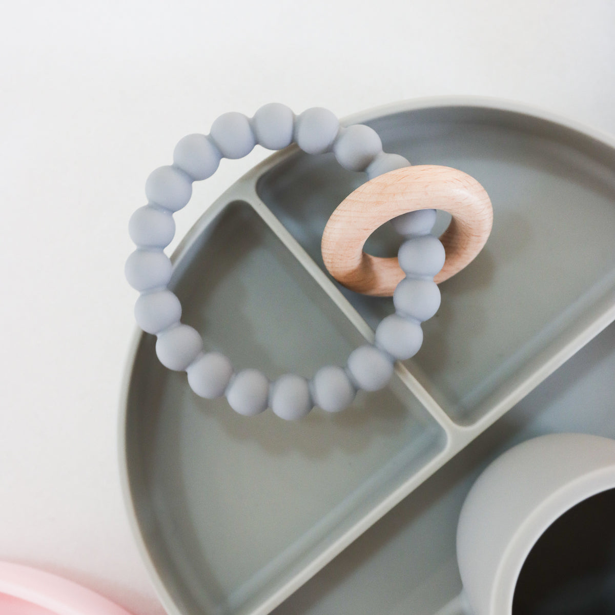 2PK Splosh Baby Elephant Silicone/Wood Teether 12cm Grey 0+