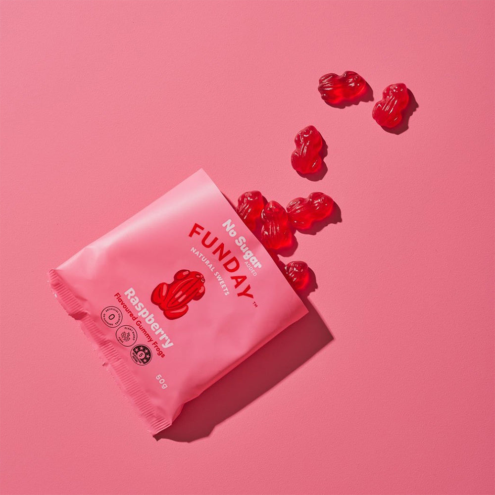 12pk Funday Raspberry Flavoured Gummy Frogs 600g