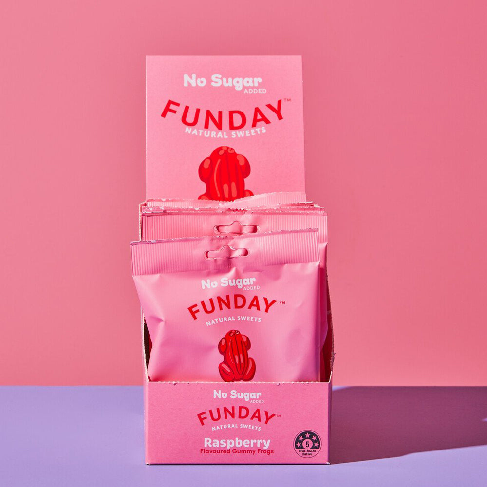 12pk Funday Raspberry Flavoured Gummy Frogs 600g