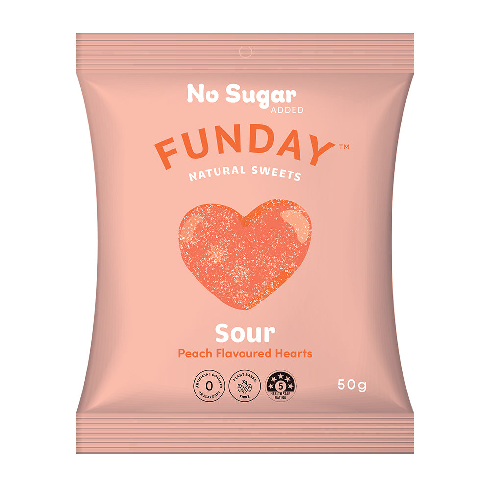 12pk Funday Sour Peach Flavoured Hearts 600g