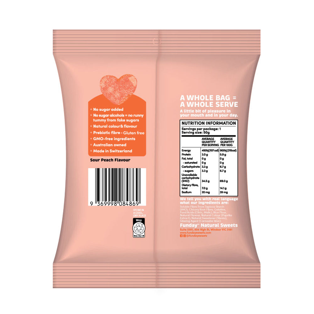 12pk Funday Sour Peach Flavoured Hearts 600g