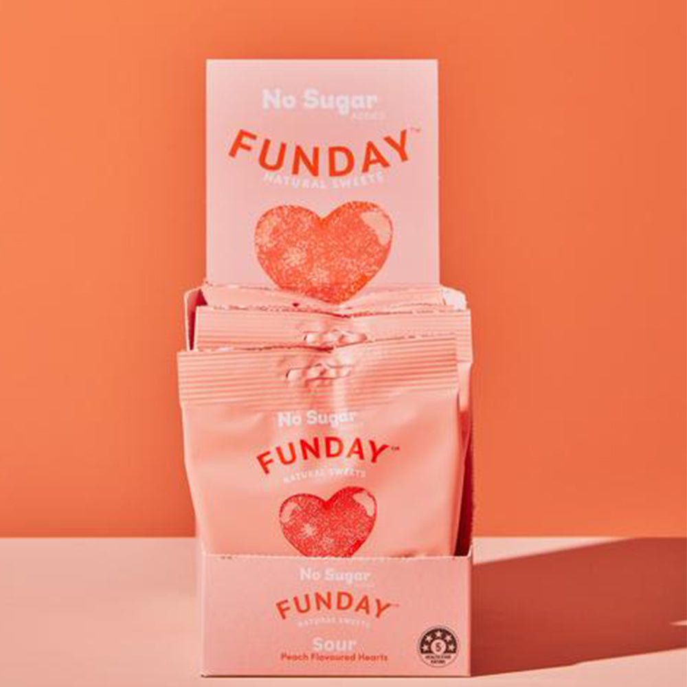 12pk Funday Sour Peach Flavoured Hearts 600g