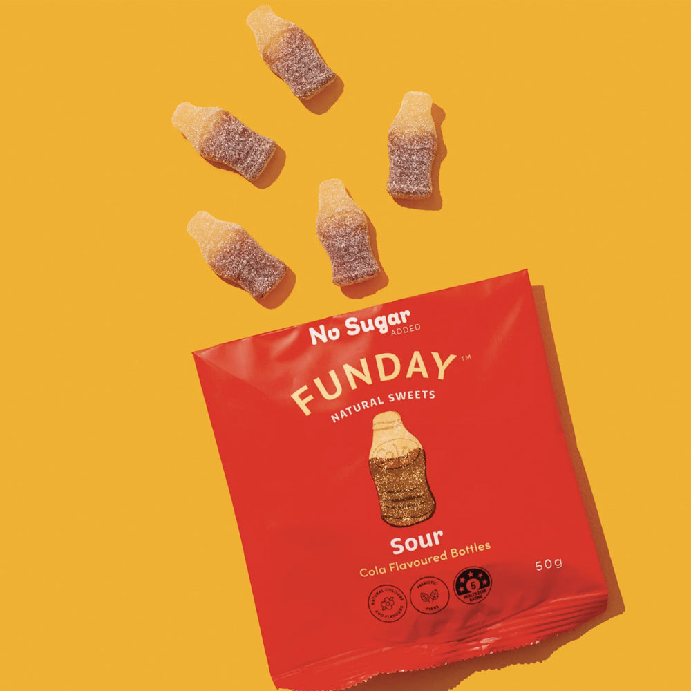 12pk Funday Sour Cola Gummy Bottles No Added Sugar 600g