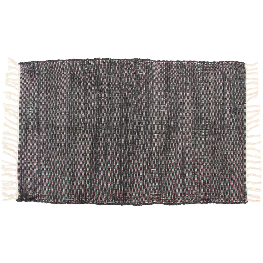 2PK LVD Natural Cotton/Jhuta Rustic Floor Rug Mat 80x50x.5cm Black/White