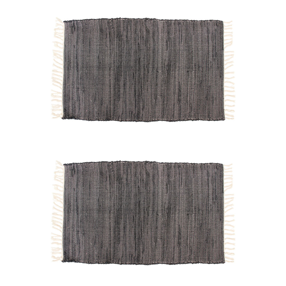 2PK LVD Natural Cotton/Jhuta Rustic Floor Rug Mat 80x50x.5cm Black/White