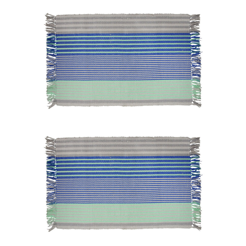 2PK LVD Thick Weaved Cotton Outdoor Mat Floor Rug 60x90cm Beachside Blue