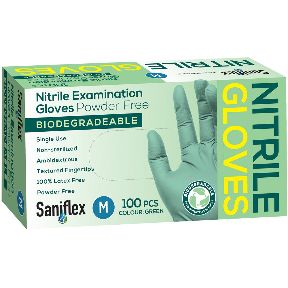 300pc Saniflex Biodegradable Nitrile Gloves- Green Size- M