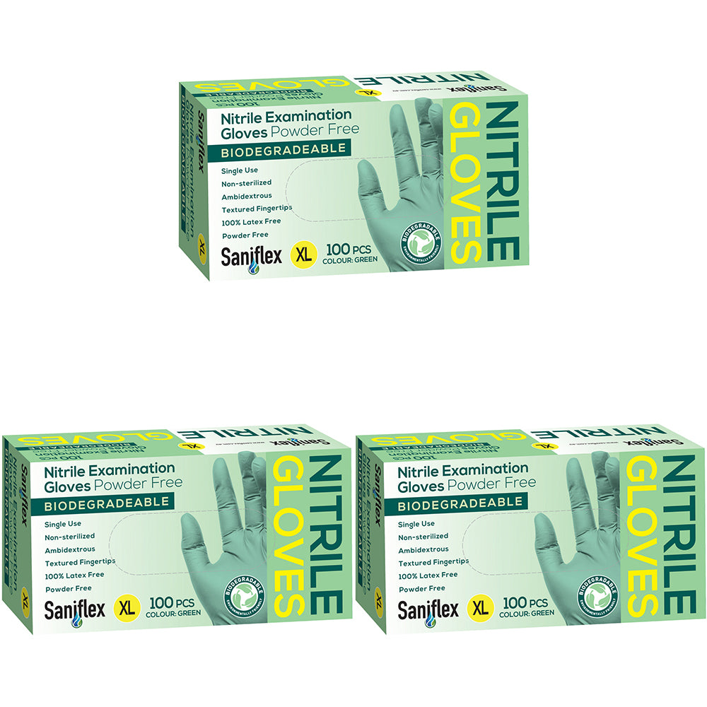 300pc Saniflex Biodegradable Nitrile Gloves- Green Size- XL