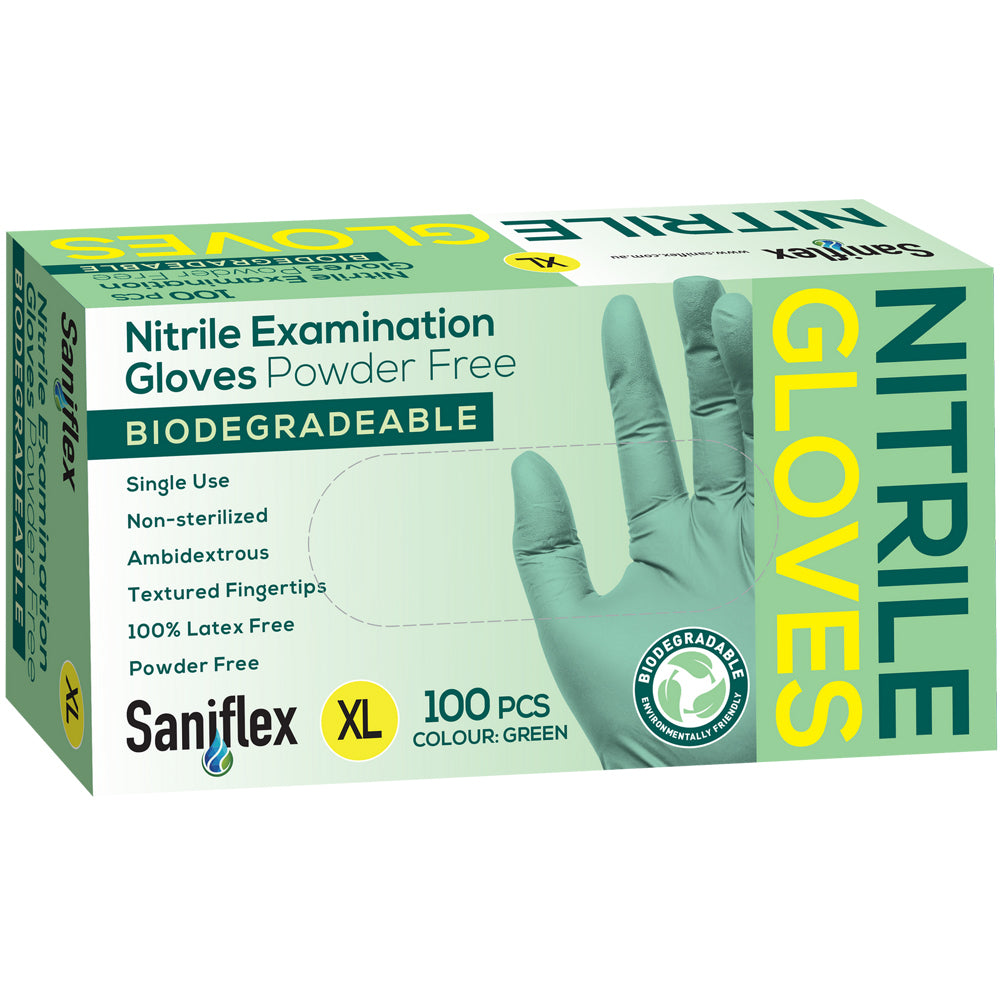 300pc Saniflex Biodegradable Nitrile Gloves- Green Size- XL