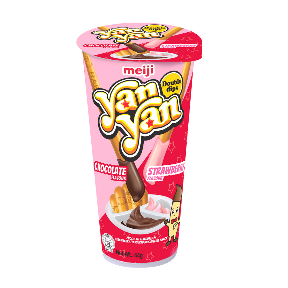 12PK Meiji Yan Yan Double Creme Choc & Strawberry Japanese Sweet Biscuit Snack 50G