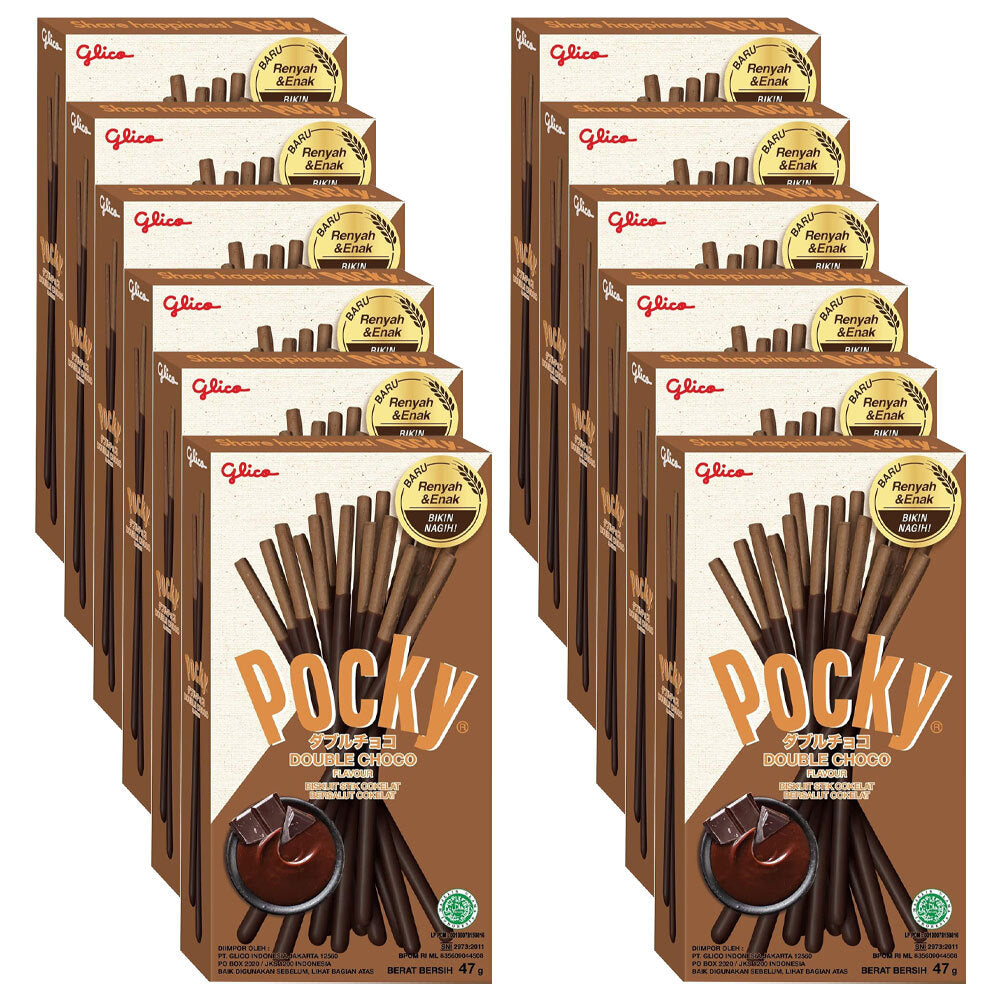 12PK Glico Pocky Double Chocolate Sticks Japanese Sweet Biscuit Snack 39G