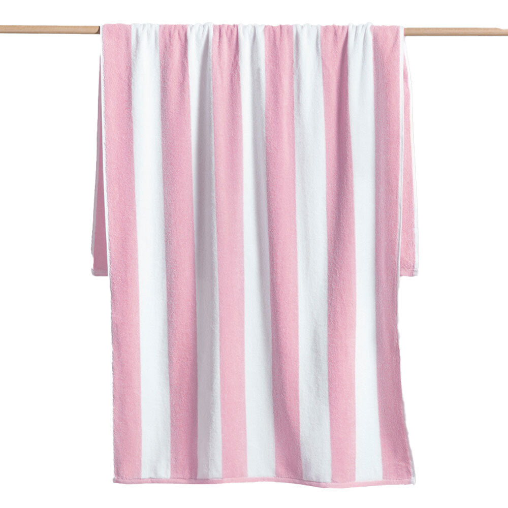 Canningvale Striped Cabana Cotton Terry Beach Towel - Pink