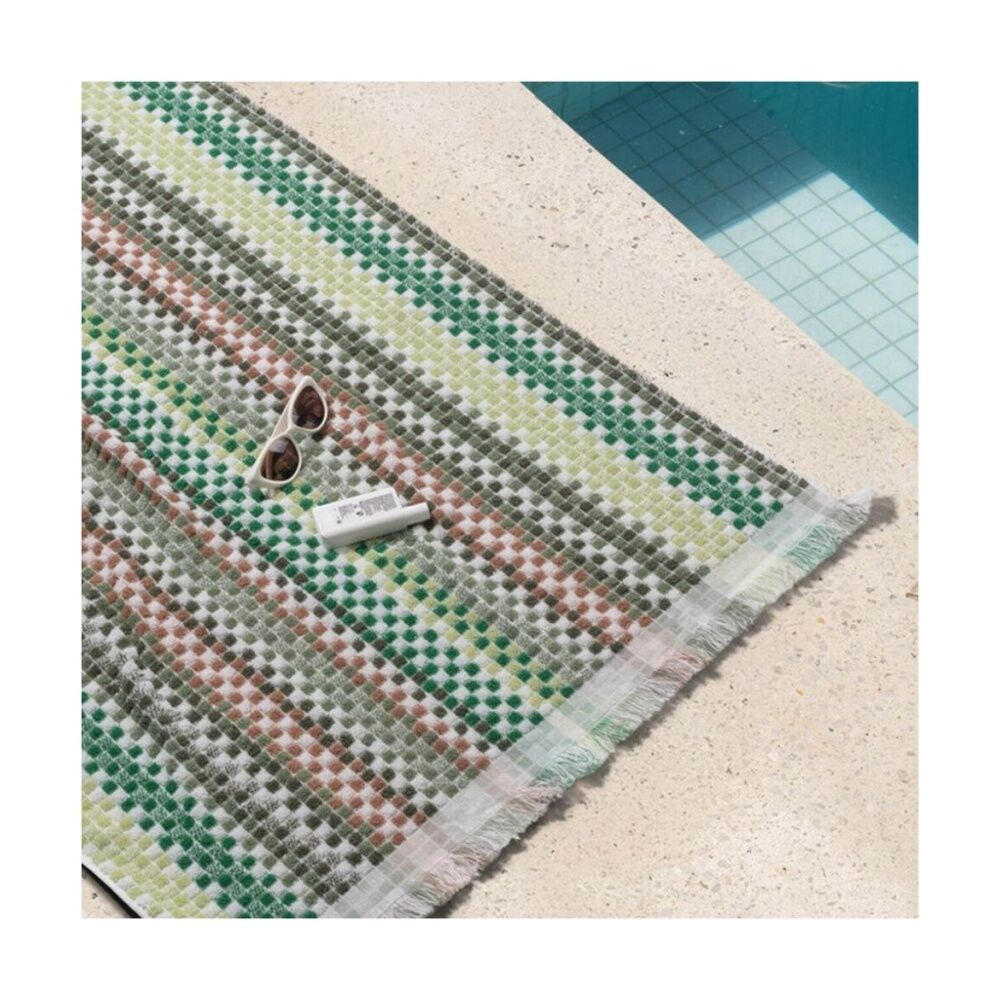 2PK Canningvale Positana Terry Beach Towel Checkers Olive Green 80x160cm