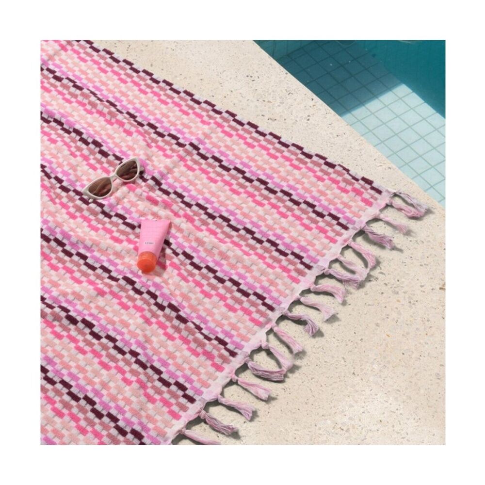 Canningvale Positana Grande Large Terry Beach Towel Pink Garnet 100x180cm