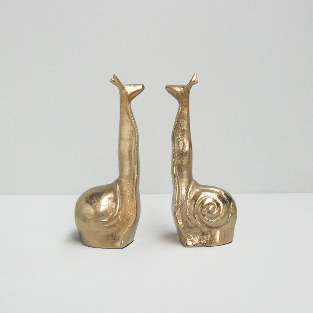 2pc White Moose Snail Home Decor Metal Sculpture Bookend 26x20x10cm Gold
