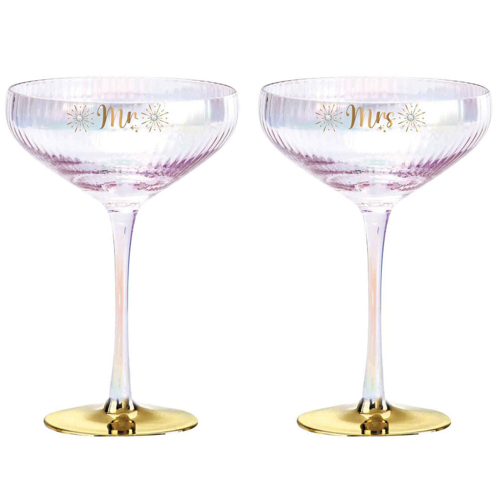 2pc LMD Holographic Mr & Mrs 280ml Stemmed Coupe Glass Set