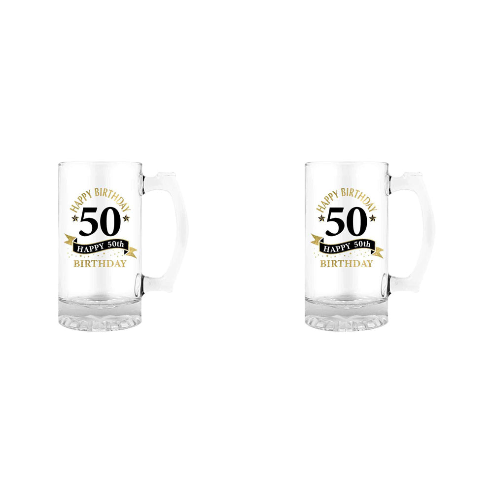 2PK 50th Birthday 490ml/18cm Beer/Cider Drinking Glass w/ Handle