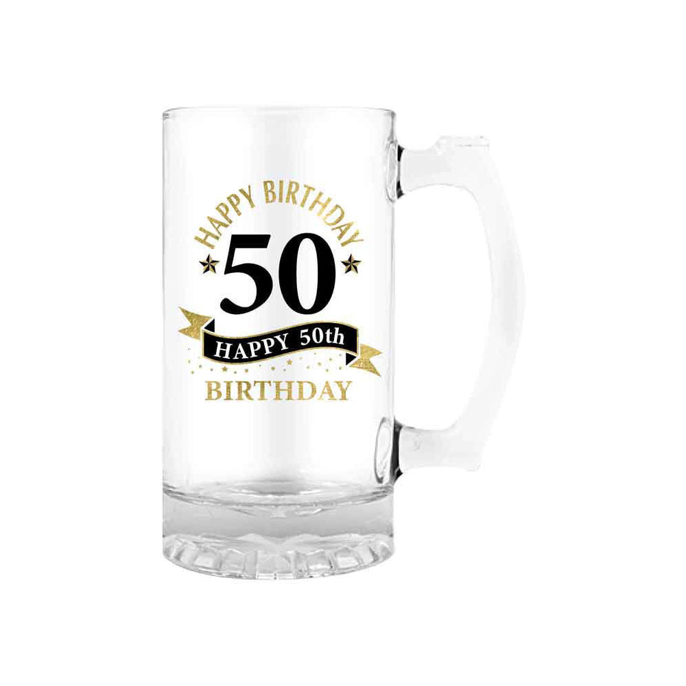 2PK 50th Birthday 490ml/18cm Beer/Cider Drinking Glass w/ Handle