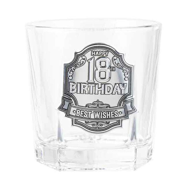 18th Badge Whisky Drinking Glass Birthday Gift Clear 260ml