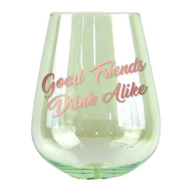 2pc Good Friends 13cm/600ml Stemless Glass Wine Drinking Set