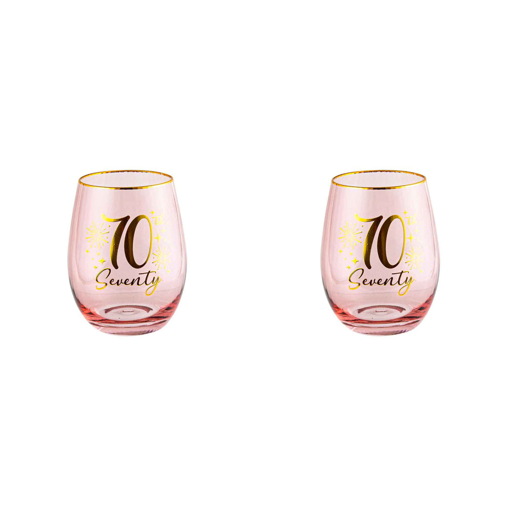 2PK 70th Fluted Stemless Glassware/Home Decoration 600ml/13cm