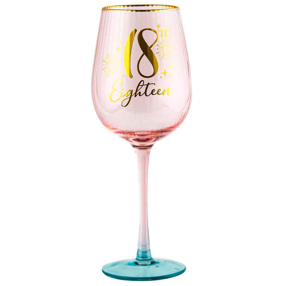 2PK 18th Birthday 400ml Fluted Wine Glass Stemmed Drinkware - Pink