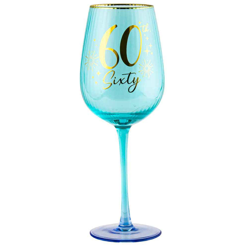 60th Birthday 400ml Fluted Wine Glass Stemmed Drinkware - Blue