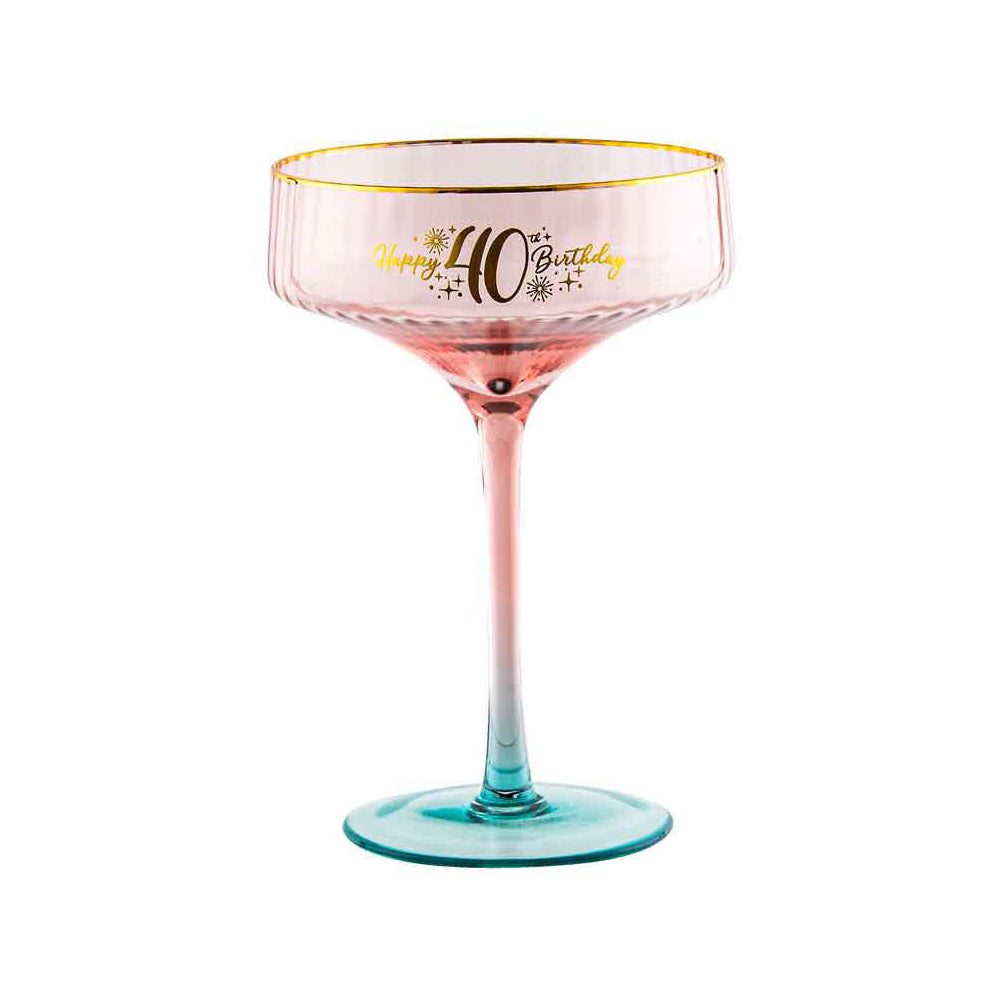 40th Birthday 300ml Fluted Coupe Glass Stemmed Drinkware - Pink