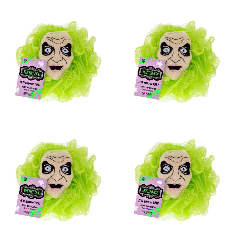 4PK Warner Bros Beetlejuice Body Exfoliator Shower Loofah Puff Green