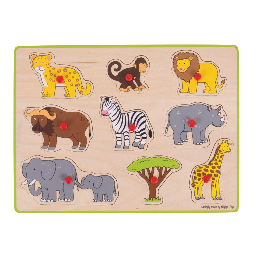 9pc Bigjigs Toys 30cm Lift Out Puzzle Safari Kids Wooden Toy 3y+