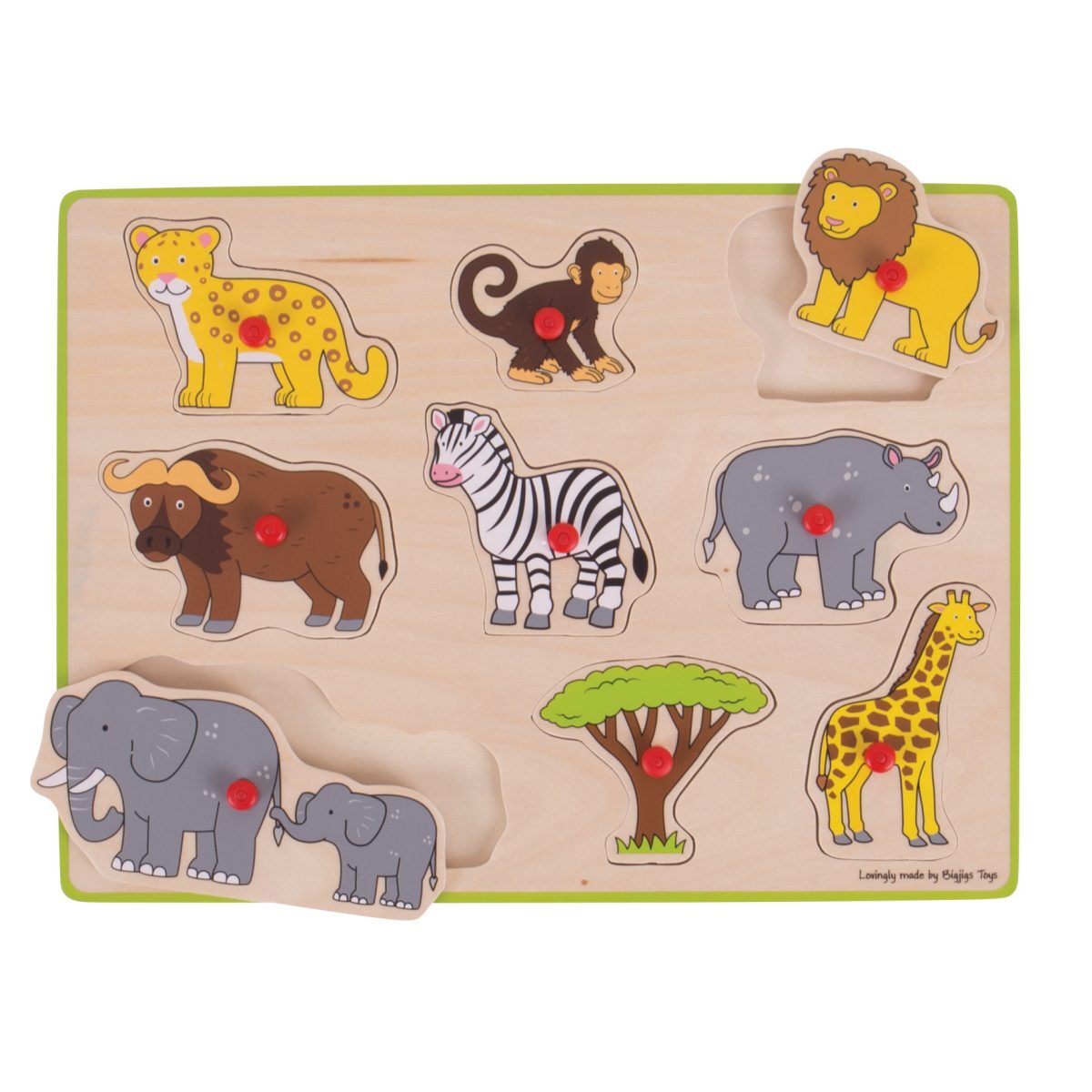 9pc Bigjigs Toys 30cm Lift Out Puzzle Safari Kids Wooden Toy 3y+