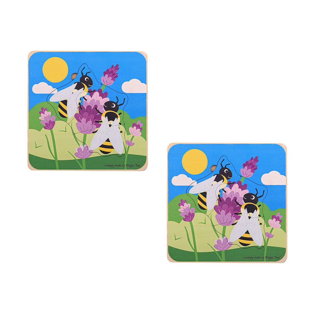 2PK Bigjigs Toys Wood Lifecycle Layer Honeybee Kids Puzzle Toy 15x15cm 18m+