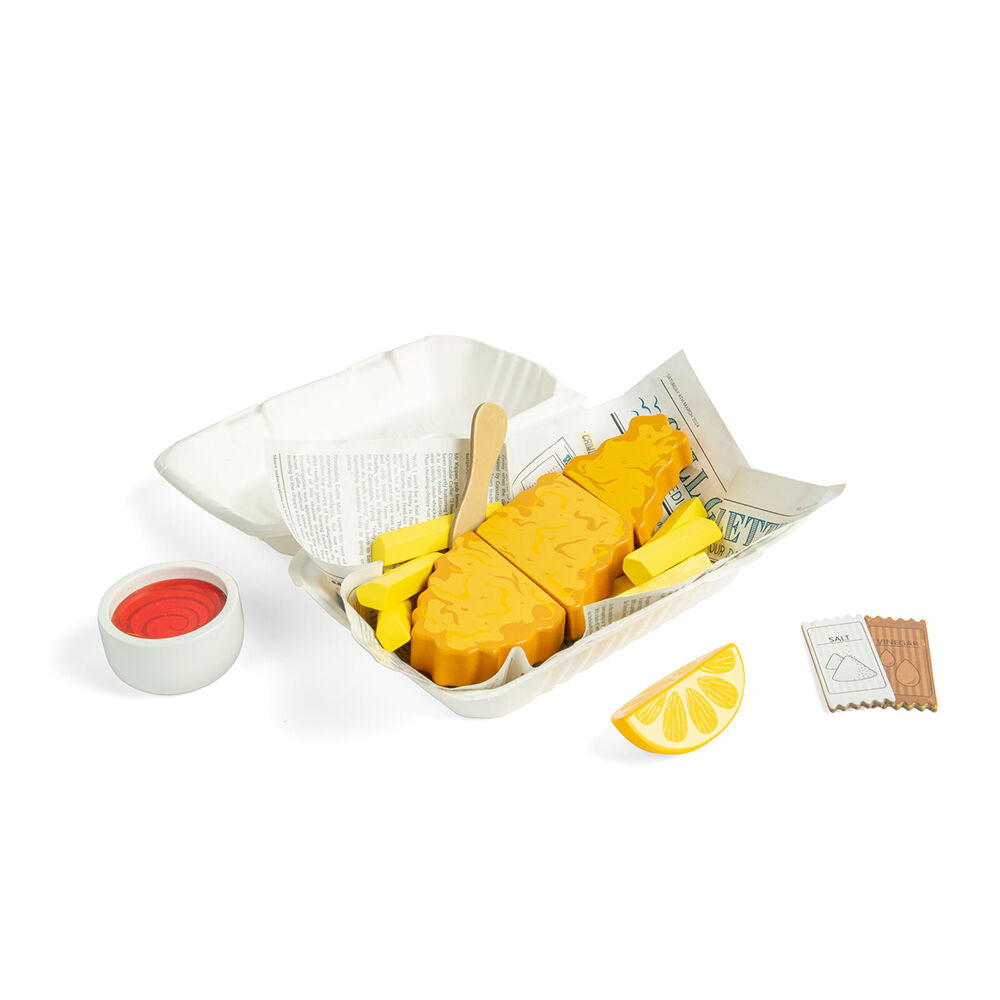 Bigjigs Toys Wood Fish And Chips Role Play Kids Pretend Play Toys 27.5x17cm 18m+