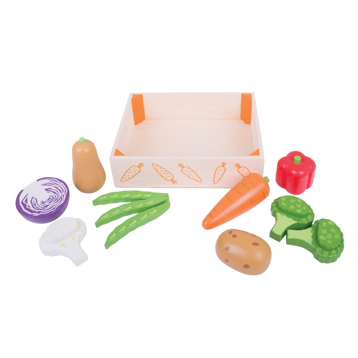 Bigjigs Toys Wooden Vegetable Crate Kids Pretend Play Toy 18m+